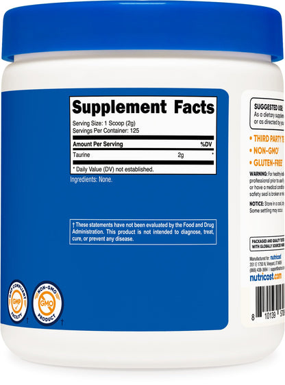 Nutricost Taurine Powder 250 Grams - 125 Servings, 2000mg Per Serving NutricostBuy Supplements Australia