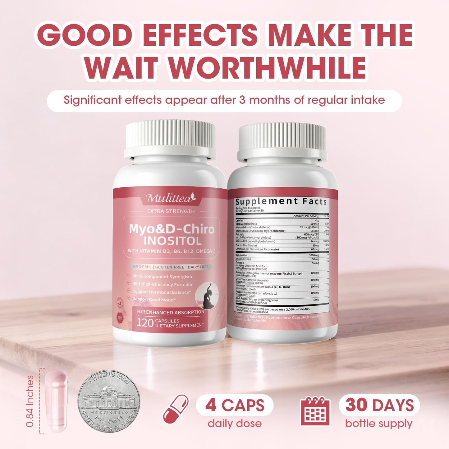 Mulittea Myo-Inositol & D-Chiro Supplement for Women - 14-in-1 Liposomal Inositol with Folic Acid,Omega-3 & Multivitamin for Hormone Balance,Support Ovarian,Skin & Mood- 40:1 Vegan 120 Capsules MulitteaBuy Supplements Australia