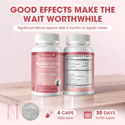Mulittea Myo-Inositol & D-Chiro Supplement for Women - 14-in-1 Liposomal Inositol with Folic Acid,Omega-3 & Multivitamin for Hormone Balance,Support Ovarian,Skin & Mood- 40:1 Vegan 120 Capsules MulitteaBuy Supplements Australia