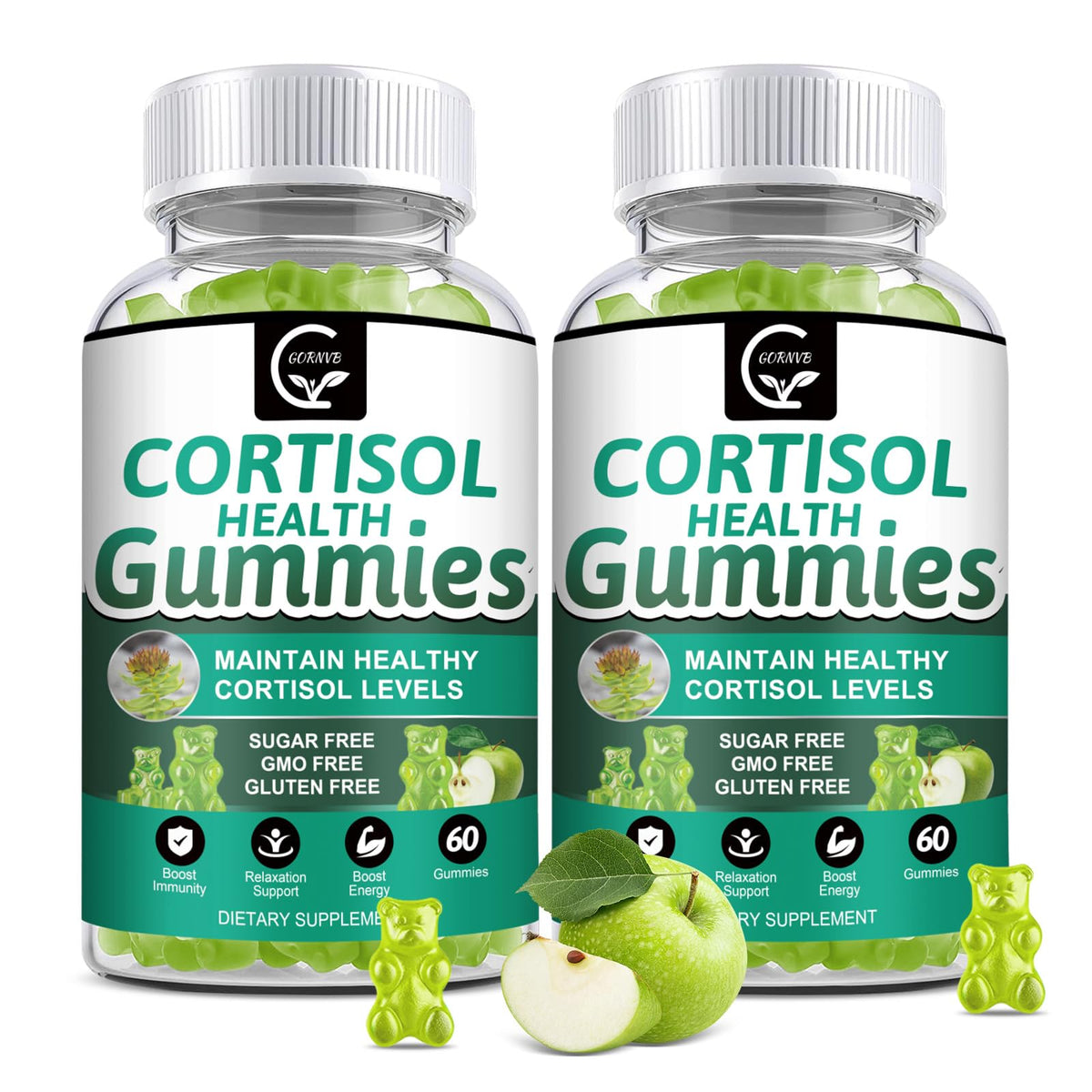 GORNVB Cortisol Gummies, Cortisol Supplement for Women with Magnesium, Ashwagandha, Rhodiola, Phosphatidylserine, L-Theanine, Black Pepper, Vitamin C & B6 - Relaxation, Focus, Sleep Support - 2 Pack GORNVBBuy Supplements Australia