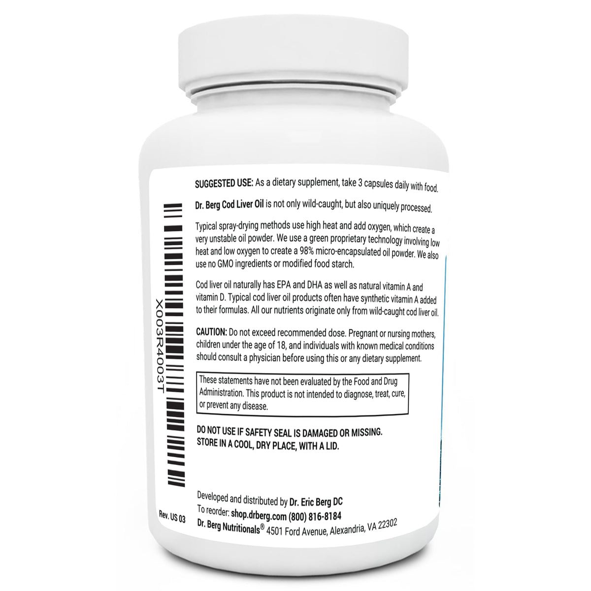 Dr. Berg Cod Liver Oil Capsules - New Formula Without OxBile - Rich in Omega-3 Fatty Dr. Berg NutritionalsBuy Supplements Australia