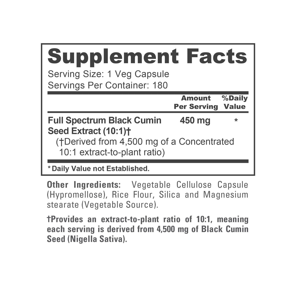 NusaPure Full Spectrum Black Cumin Seed 10:1 Extract, 450 mg Equivalent to 4,500mg 180 Veggie Powder Caps Non-GMO, Vegan Non-Oily NusaPureBuy Supplements Australia