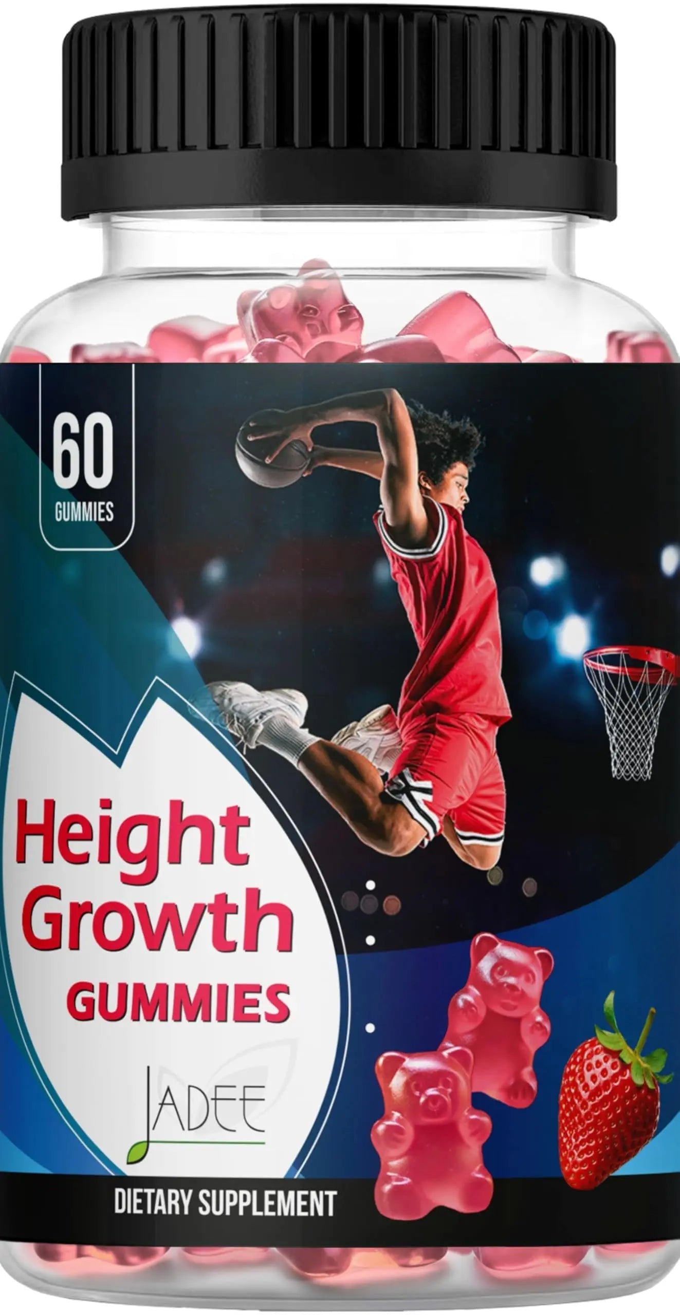 Jadee Height Growth Gummies for Teens & Kids Calcium 325mg, Teen Vitamins D3,K2,C, Magnesium, Ashwagandha, Zinc, L-Arginine Jadee