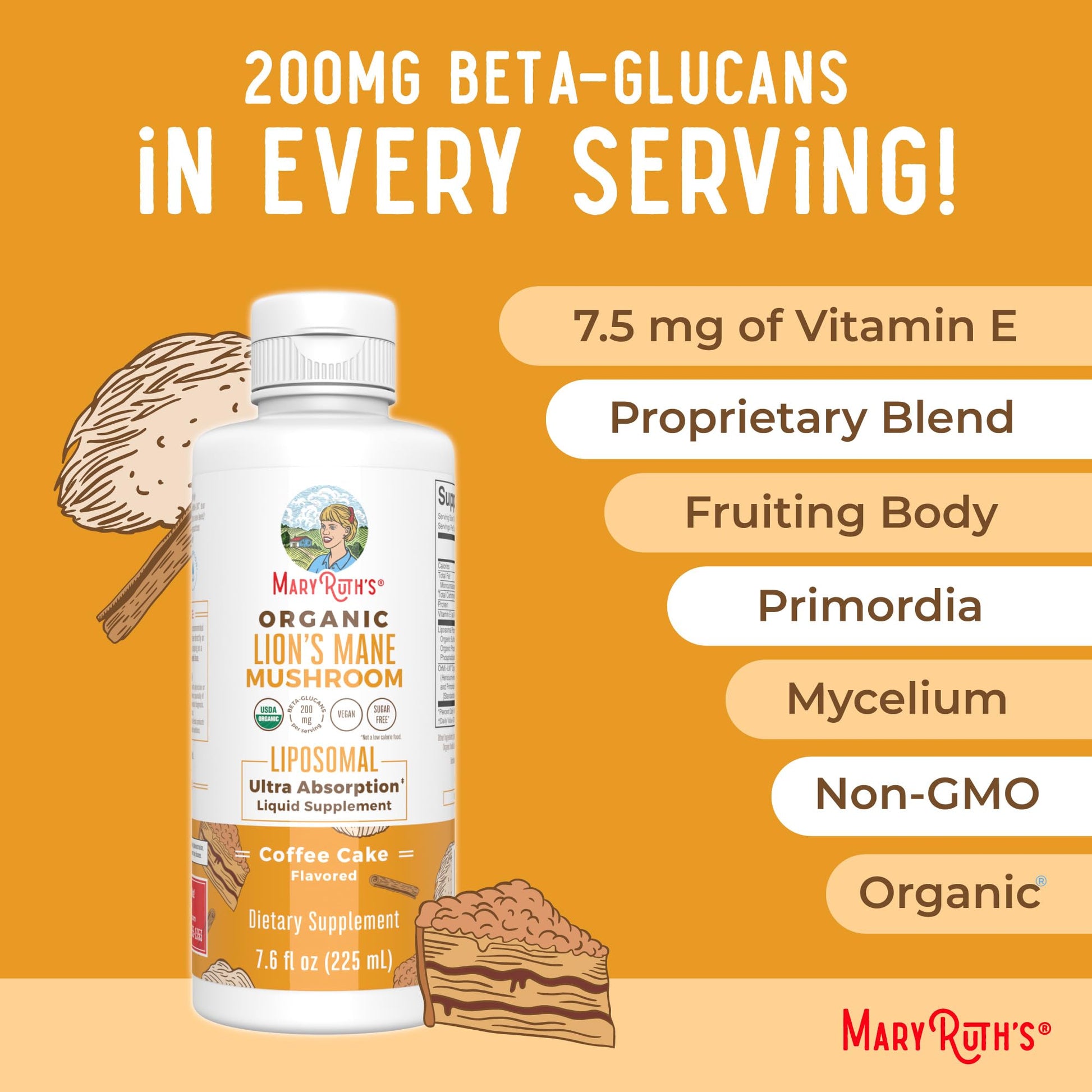 MaryRuth Organics Lions Mane Supplement | Ultra Absorption Liposomal | Full Spectrum Lion's Mane Mushroom | 200mg Beta-Glucans Per Serving | USDA Organic | Vegan | 7.6 oz | 15 Servings MARYRUTH'SBuy Supplements Australia