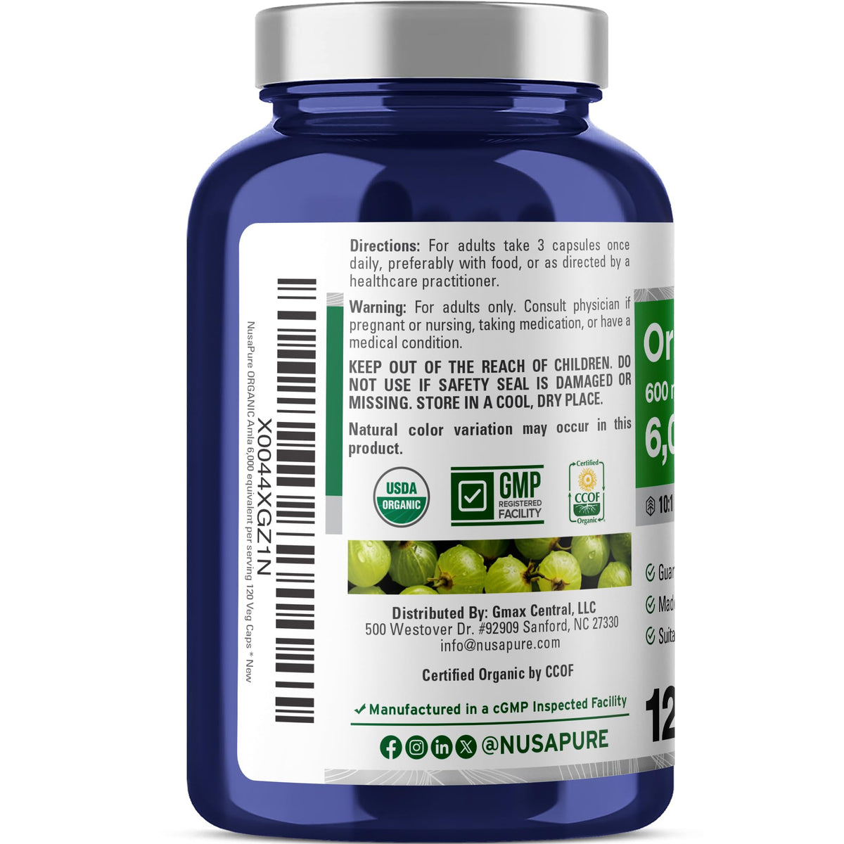 NusaPure Organic Amla Capsules 10:1 Extract, 600 mg Equivalent to 6,000mg | 120 Count | Amalaki Fruit | USDA, Vegan, Non-GMO Supplement NusaPureBuy Supplements Australia
