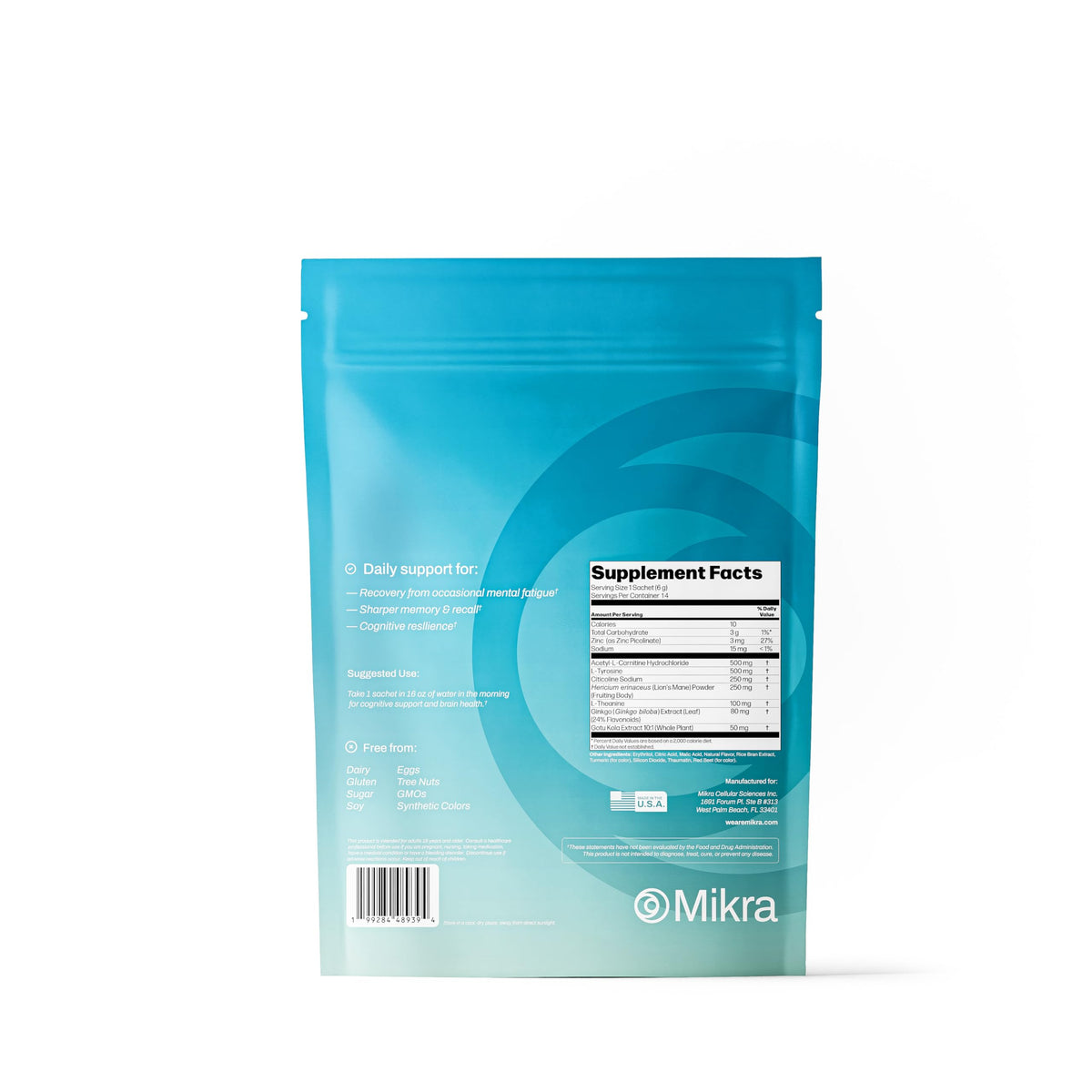 Mikra Clarity Nootropic Focus Drink Mix - Daily Cognitive & Calm Support Formula with Citicoline, Lion’s Mane & L-Theanine - Calm Drink Mix & Focus Aid for Energy and Clarity - 14 Single-Serve Sachets MikraBuy Supplements Australia