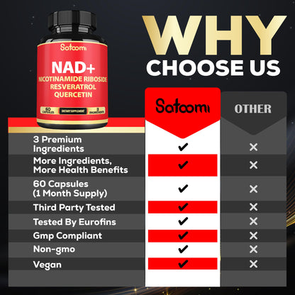 Satoomi NAD Supplement with Nicotinamide Riboside NR, Resveratrol, Quercetin - 60 Count - 30 Days SatoomiBuy Supplements Australia