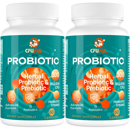 Probiotics for Women & Men - 300 Billion CFU, 24 Strains Probiotic + 15 Organic Herbs Prebiotics Blend, for Overall Digestive Gut Health, Immune, Constipation & Bloating, Shelf Stable - 4 Month Supply CfufulBuy Supplements Australia