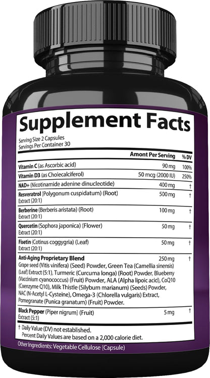 NAD Resveratrol Supplement with Berberine, Quercetin, CoQ10. Anti-Aging Formula for Women & Men. Liposomal NAD Plus, NAD+ Booster, Pure Organic Vitamin, USA StrongVitBuy Supplements Australia