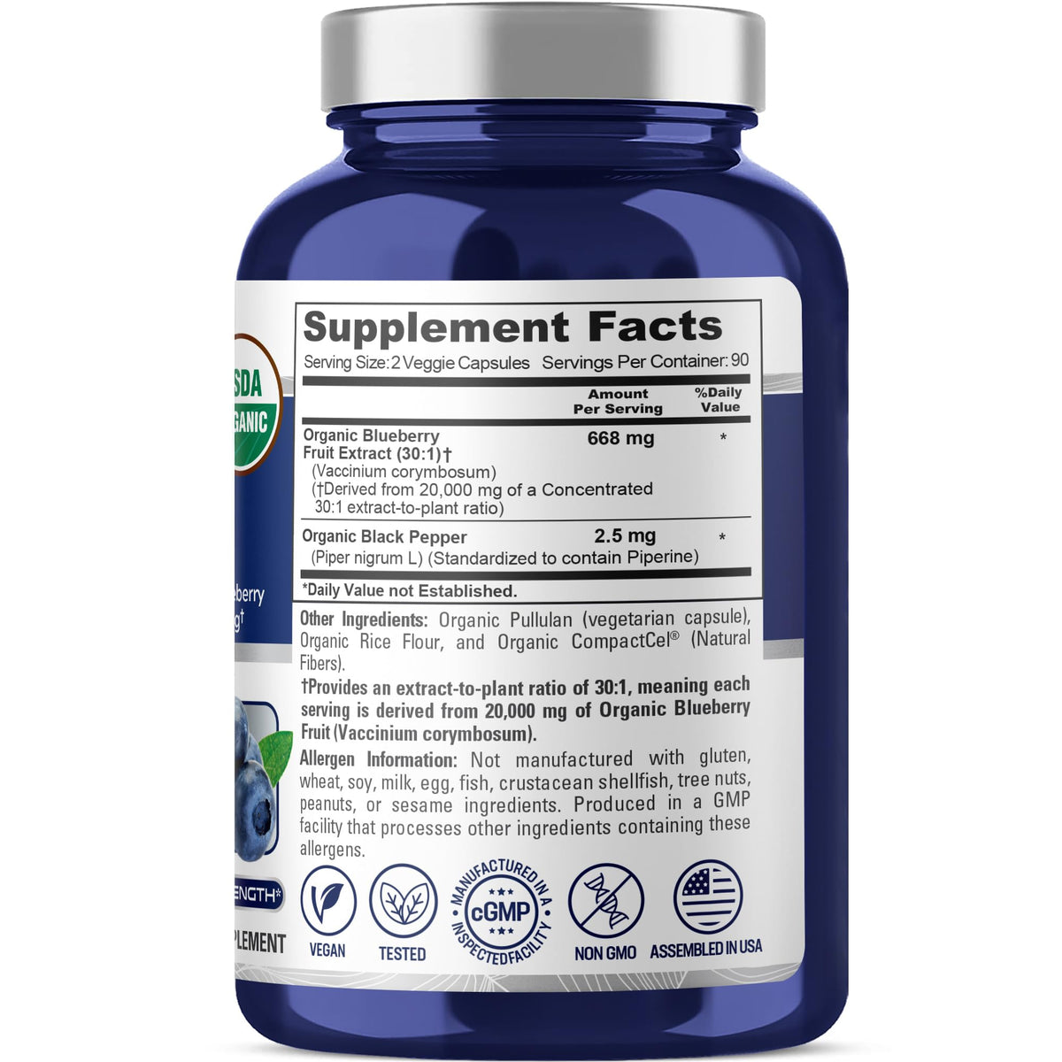 NusaPure Blueberry Concentrate 30:1 Extract, 667 mg Equivalent to 20,000 mg 180 Veg Caps Suitable for Vegetarian, Vegan, Non-GMO NusaPureBuy Supplements Australia