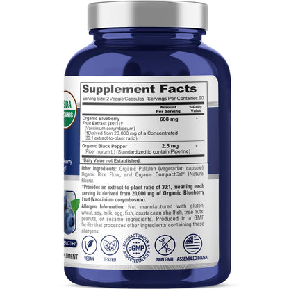NusaPure Blueberry Concentrate 30:1 Extract, 667 mg Equivalent to 20,000 mg 180 Veg Caps Suitable for Vegetarian, Vegan, Non-GMO NusaPureBuy Supplements Australia