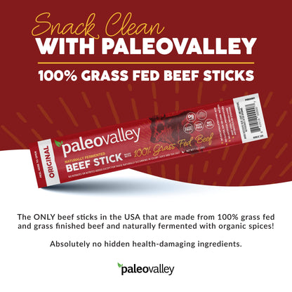 Paleovalley 100% Grass Fed Original Beef Sticks - Delicious Gluten Free Beef Snack - High Protein Keto Friendly PaleovalleyBuy Supplements Australia