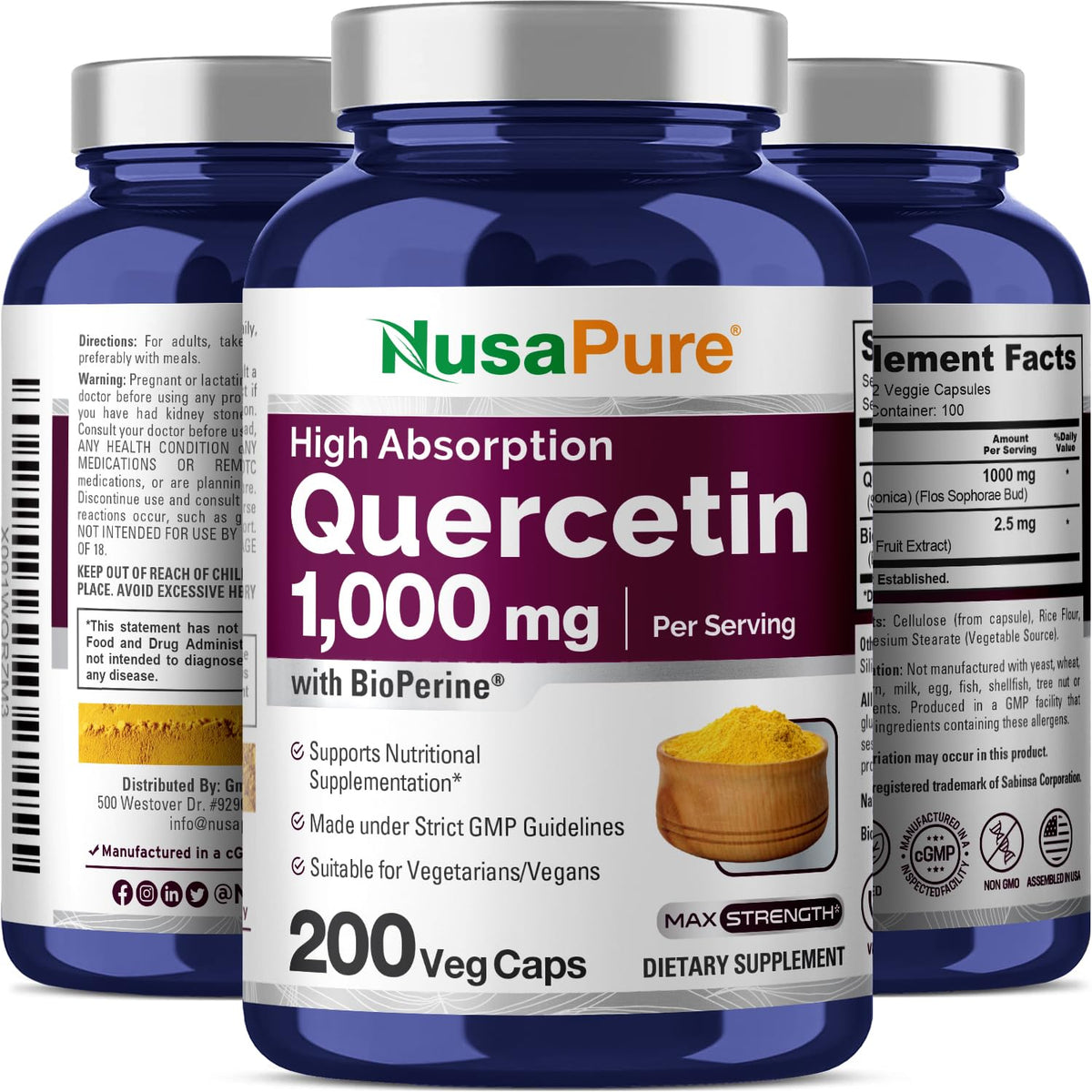 NusaPure Quercetin - Suitable for Vegetarian/Vegan, Non - GMO - 1000 mg - 200 Capsules NusaPureBuy Supplements Australia