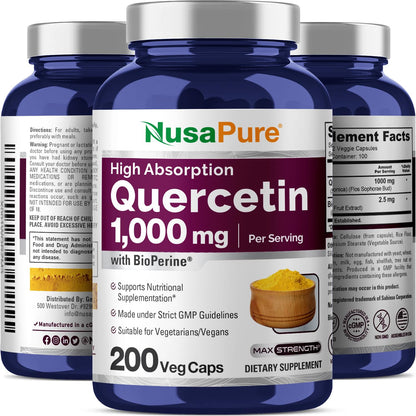 NusaPure Quercetin - Suitable for Vegetarian/Vegan, Non - GMO - 1000 mg - 200 Capsules NusaPureBuy Supplements Australia