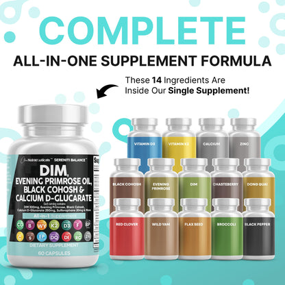 Clean Nutraceuticals DIM Evening Primrose Black Cohosh Calcium D-Glucarate Sulforaphane Flax Seed Extract - Hormonal Support Vitamins for Women with Dong Quai - 60 Caps Clean NutraceuticalsBuy Supplements Australia