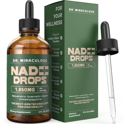 Dr. Miraculous NAD+ Drops bottle and packaging on a white background