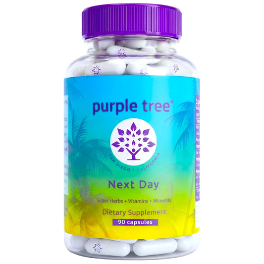 purple tree Next Day – Post-Drink Morning Wellness Supplement for Balance, Restore & Replenishment | Ashwagandha KSM-66, Milk Thistle, Ginger, Peppermint, Electrolytes & Vitamins | 90 Capsules purple treeBuy Supplements Australia