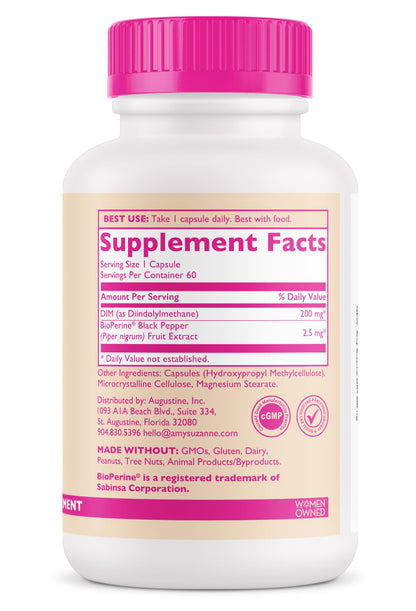 Amy Suzanne 200 DIM Supplement for Women - Estrogen Metabolism and Hormone Harmony for Menopause, Perimenopause & PMS Support - DIM Plus Bioperine for Mood Support - 60 Day Supply, Vegan Amy SuzanneBuy Supplements Australia