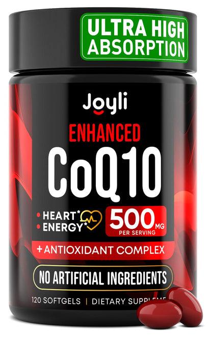 High Absorption CoQ10 500MG - Co Q 10 Supplement 120 Softgels for Heart Health&Energy Production - Enhanced CoQ10 Nutritional Supplements with Coenzyme Q10 - Alternative to coq10 400mg softgels JOYLI NutritionBuy Supplements Australia
