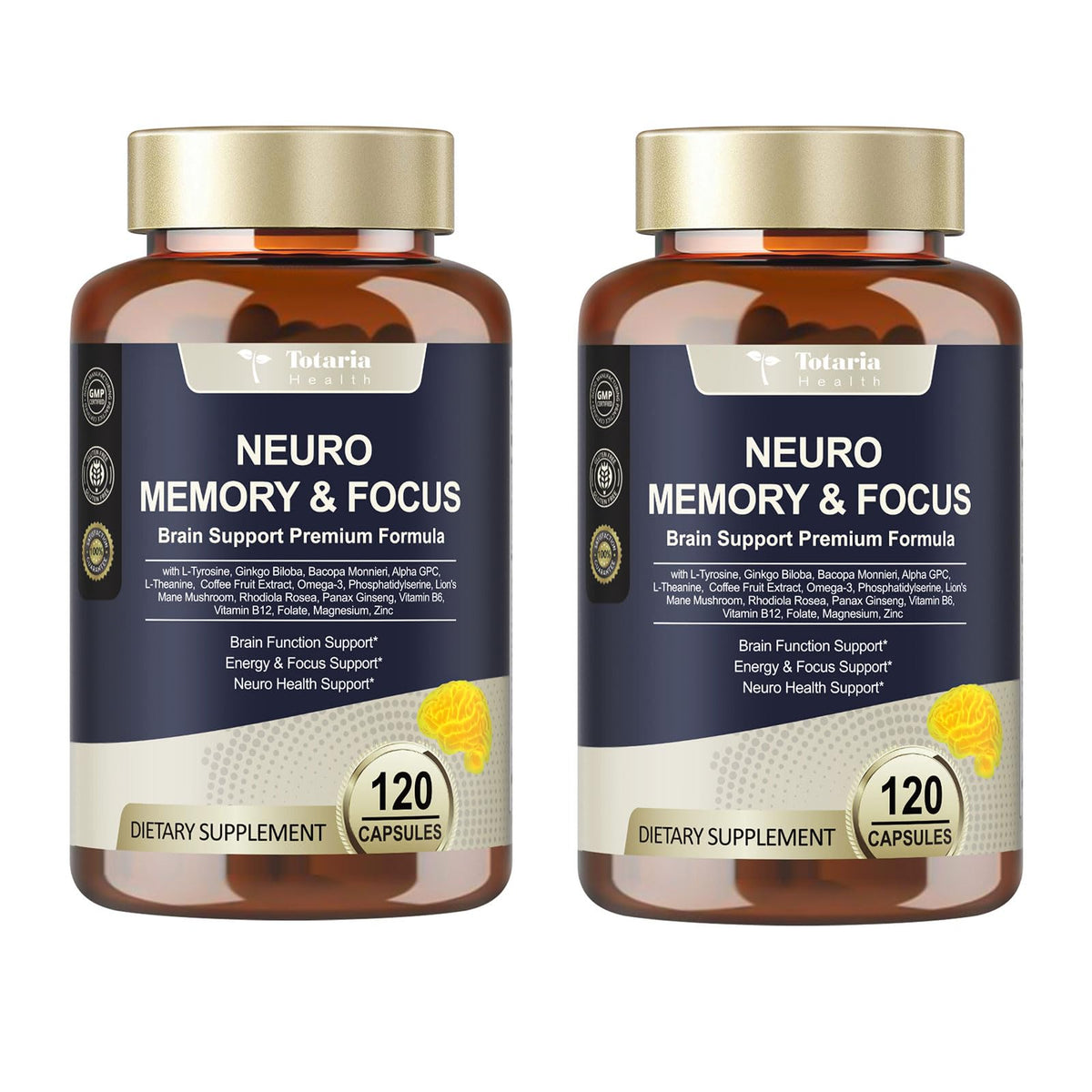 Totaria C-ognitive with Caffeine Pills, L-Tyrosine, Alpha GPC, Ginkgo Biloba, Bacopa Monnieri Brain Supplement for Memory and Focus, Brain Nootropic Support - Non-GMO, Gluten Free (2 Packs) TotariaBuy Supplements Australia