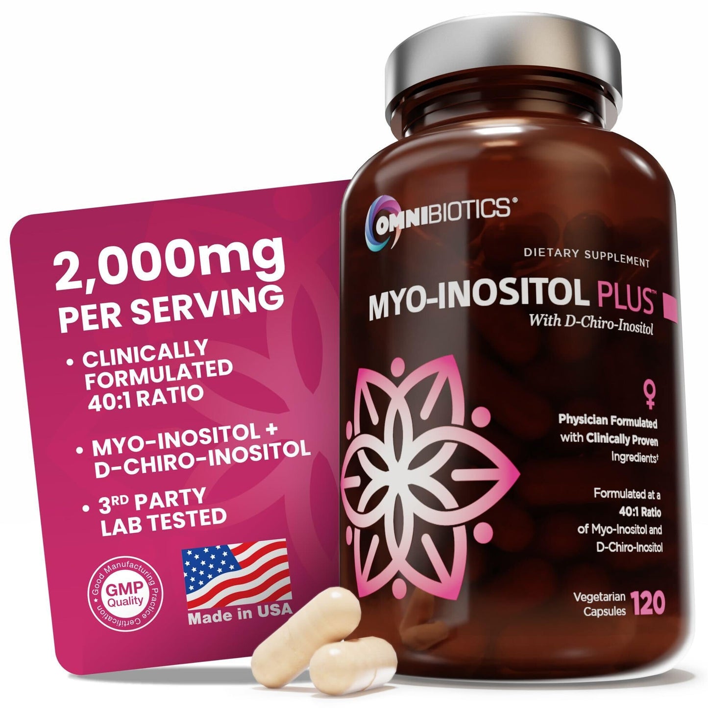 OmniBiotics Myo-Inositol & D-Chiro Inositol Supplement with 40:1 Ratio for Hormone Balance for Women - Women Supplement to Support Reproductive Health & Ovarian Function. Non-GMO - 120 Vegan Capsules OmniBioticsBuy Supplements Australia