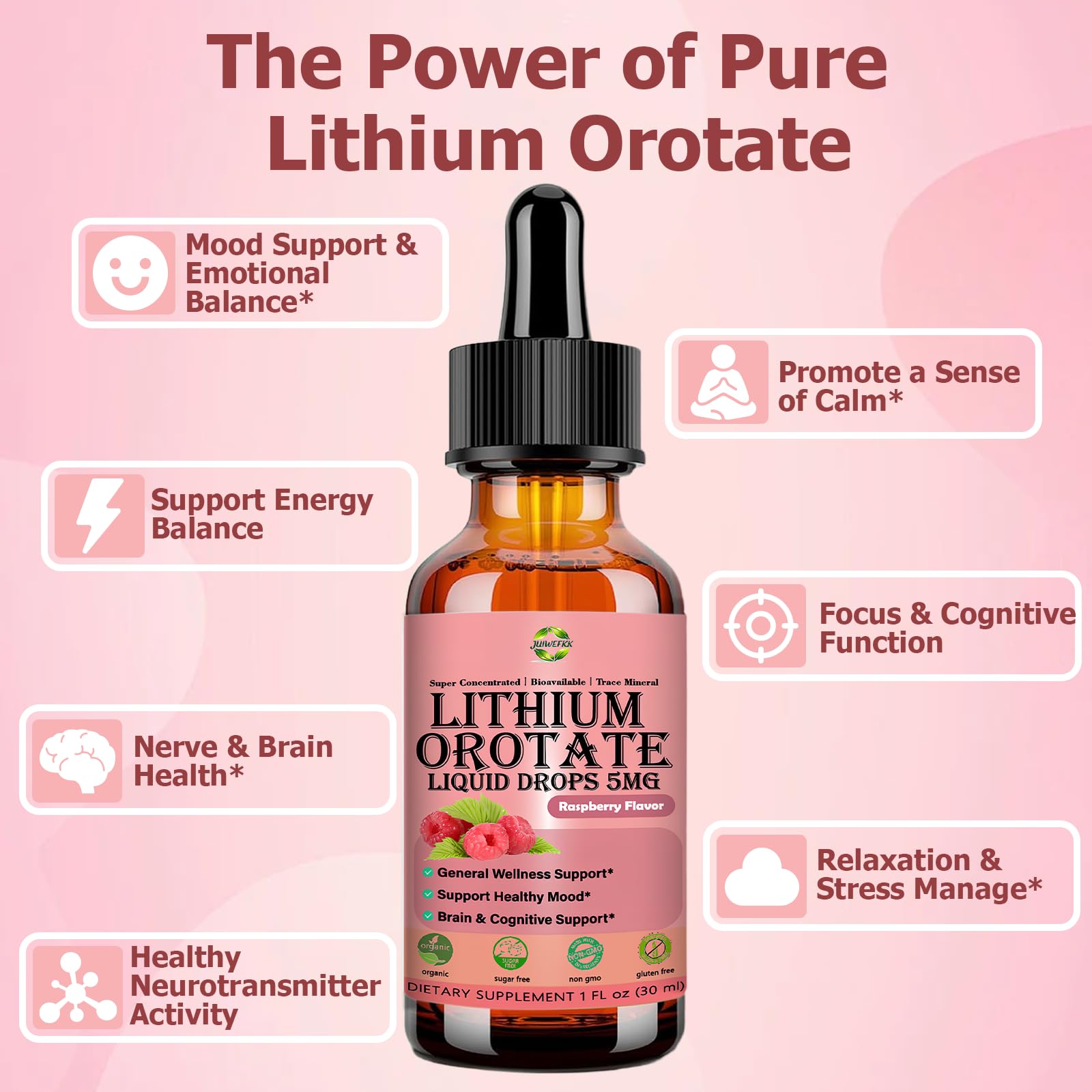 Pure Lithium Orotate Liquid Drops 5mg, Low Dose Lithium Brain Supplement for Cognitive Memory Mood Behavior, High Bioavailability Liquid Lithium-Orotate Drops for Kids Adults Vegan Non-GMO JUIWEFKKBuy Supplements Australia