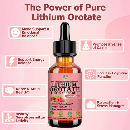 Pure Lithium Orotate Liquid Drops 5mg, Low Dose Lithium Brain Supplement for Cognitive Memory Mood Behavior, High Bioavailability Liquid Lithium-Orotate Drops for Kids Adults Vegan Non-GMO JUIWEFKKBuy Supplements Australia