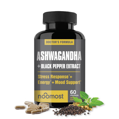 NooMost Organic Ashwagandha 400mg Capsules w/Black Pepper Extract as Vegan Ashwagandha Supplements for Anti Stress Relief, Natural Mood Support, Energy & Focus-60 Capsules NooMostBuy Supplements Australia