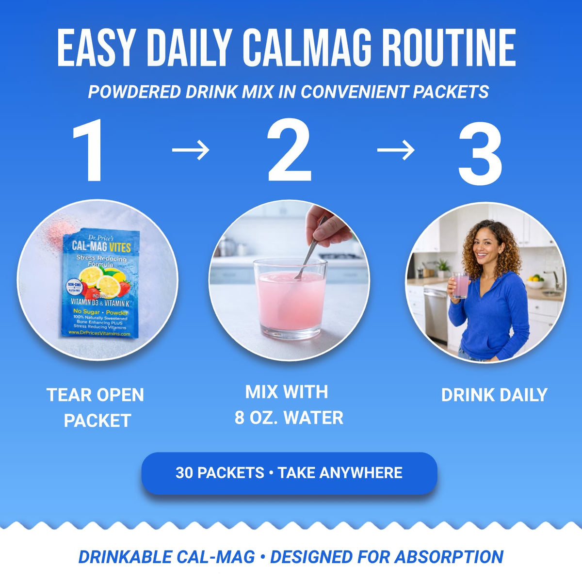 Dr. Price’s Cal-Mag Vites – Strawberry Lemon, 30 Packs | Calcium Magnesium Powder Packets + Vitamin D3, K & Boron | Calming Bone & Muscle Support for Kids & Adults | Doctor-Formulated, Made in USA Dr. Price's VitaminsBuy Supplements Australia
