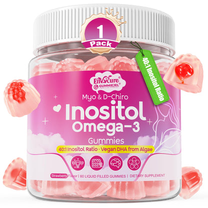 Myo-Inositol & D-Chiro Ideal 40:1, Inositol + Omega-3(3:1) Gummies, Hormone Balance for Women | Sugar Free Inositol Gummies w/Omega 3 DHA:EPA (3:1), Inositol Supplement for Cycle Health, Vegan, 60 Ct EnvyCureBuy Supplements Australia