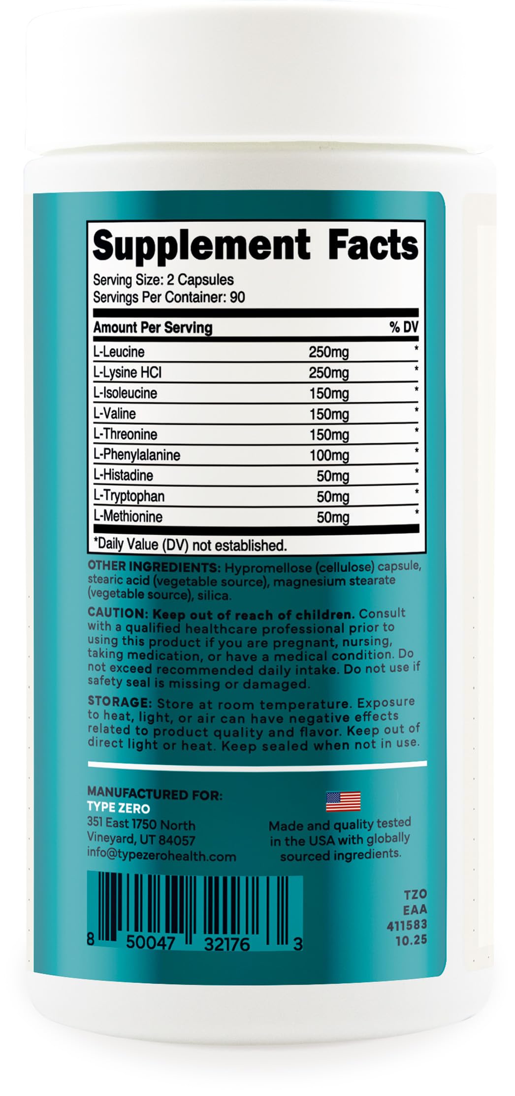 Type Zero Clean EAA Capsules (1,200mg per Serving), Essential Amino Acids Supplement with 9 EAAs, 180 Capsules, 90 Servings Type ZeroBuy Supplements Australia