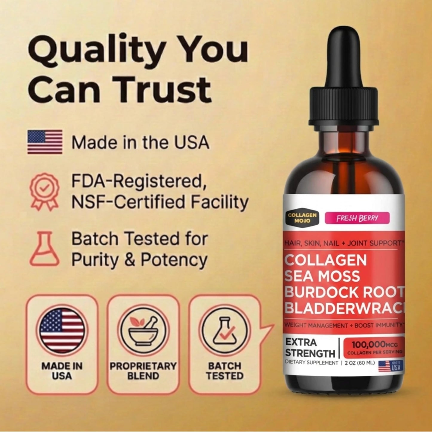 Collagen Mojo - Liquid Collagen with Irish Sea Moss for Women & Men - Collagen Peptides Drops with Burdock Root & Bladderwrack - Hair, Skin, Nails, Joint & Weight Management - 100,000mcg, 2 Oz Collagen Mojo buy supplements Au