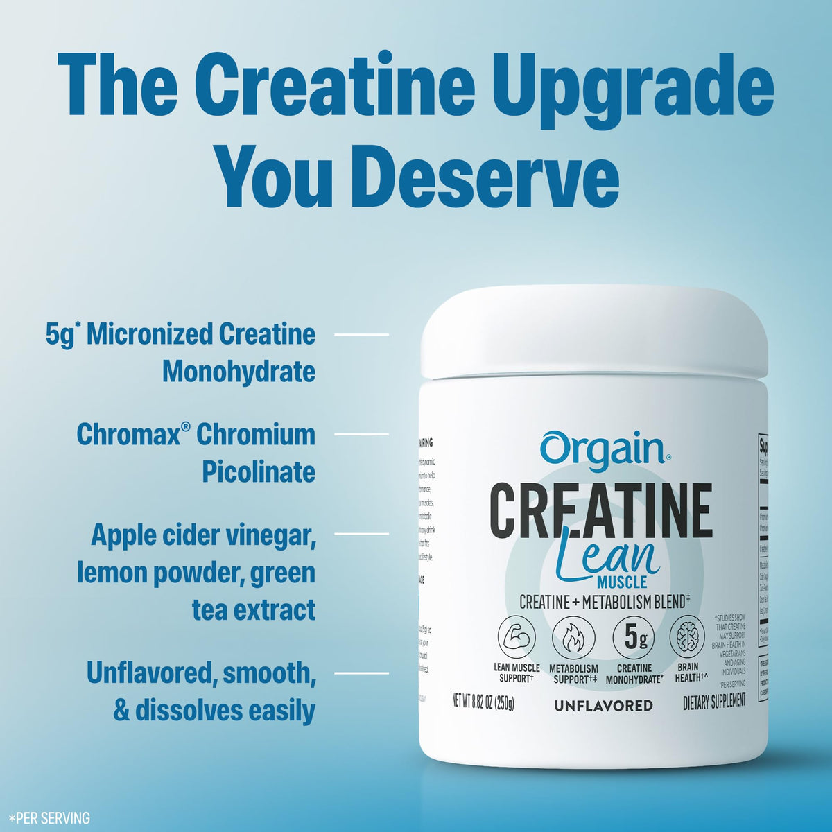Orgain Micronized Creatine Monohydrate Lean Muscle Powder with Metabolism Blend, Unflavored, 50 Servings, Supports Muscle Strength and Brain Health, No Dairy or Soy, Gluten Free, Vegan OrgainBuy Supplements Australia