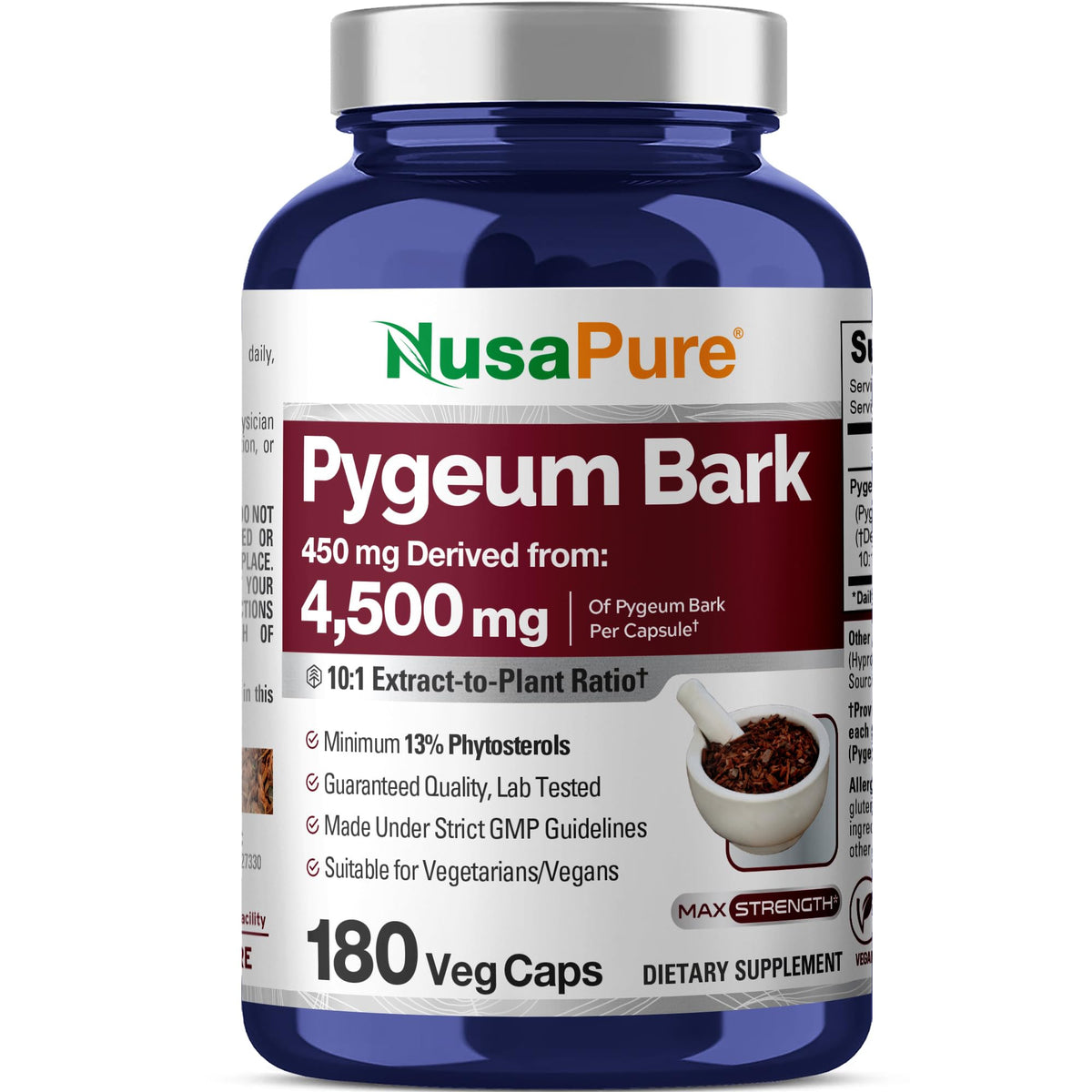 NusaPure Pygeum Bark 10:1 Extract, 450 mg Equivalent to 4,500mg 180 Veggie Caps (Non-GMO, Vegan) NusaPureBuy Supplements Australia