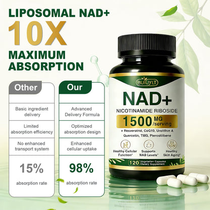 BUIUYLT NAD+ Supplement 1500mg, NR NMN Replacement with Resveratrol, Urolithin A, CoQ10 & Quercetin for Cellular Energy, Healthy Aging & Stamina for Women & Men - 120 Capsules BUIUYLTBuy Supplements Australia