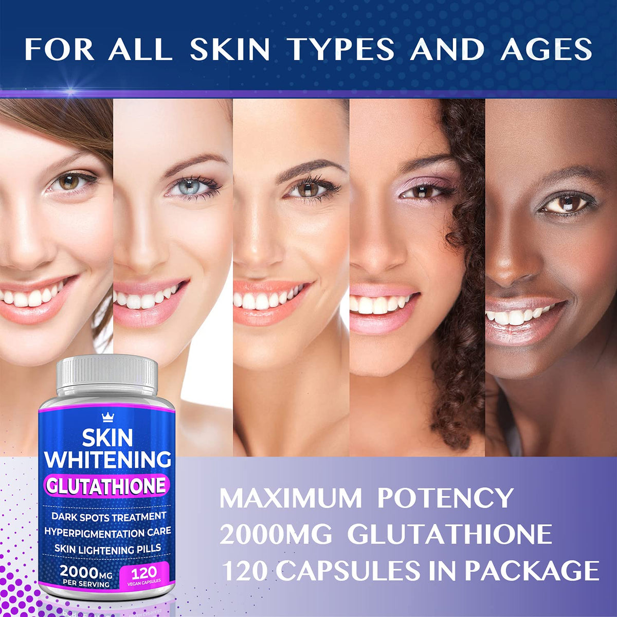 Glutathione Whitening Pills - 120 Capsules 2000mg Glutathione - Effective Skin Lightening NORTHERN CROWN COSMETICSBuy Supplements Australia