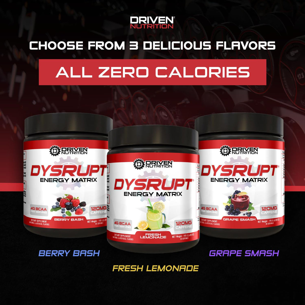Driven Nutrition DYSRUPT: BCAA + Caffeine with Electrolytes: Sugar & Gluten Free Supplement- Improve Recovery, Burn More Fat, Increase Endurance, and Achieve Greater Focus
