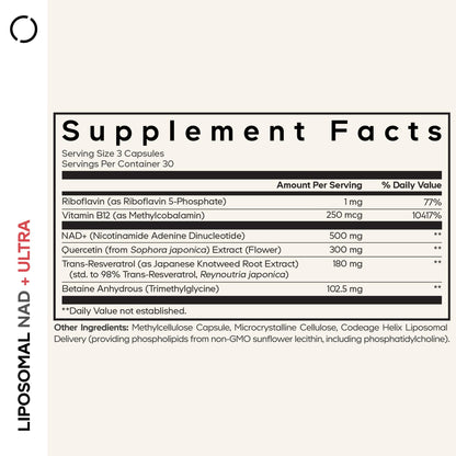 Codeage Liposomal NAD+ with Resveratrol & Vitamin B - NAD Plus Ultra for Energy & Healthy Aging Support - NAD Vitamin Supplement with Quercetin, Betaine, Riboflavin - Bioavailable - 90 Capsules CodeageBuy Supplements Australia
