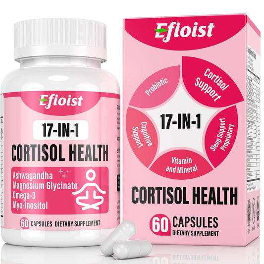 Cortisol Reducer, 17-in-1 Cortisol Supplement for Women, Hormone Harmony for Women with Ashwagandha, Rhodiola Rosea, Magnesium Glycinate, Omega-3, for Mood, Focus, Sleep Support, 60 Capsules EfioistBuy Supplements Australia