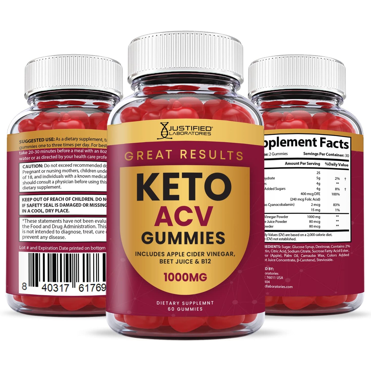 Justified Laboratories (2 Pack) Great Results Keto ACV Gummies 1000MG Justified LaboratoriesBuy Supplements Australia