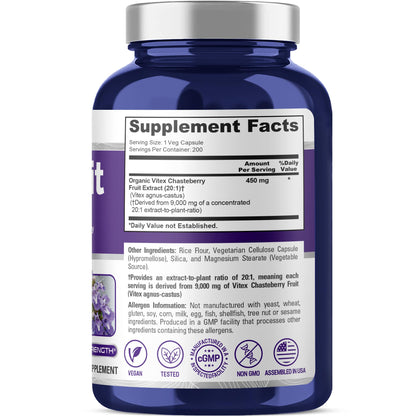 NusaPure Vitex Chasteberry Fruit 20:1 Extract, 450 mg Equivalent to 9,000 mg 200 Vegan Capsules - Non-GMO, Vegan Dietary Supplement NusaPureBuy Supplements Australia