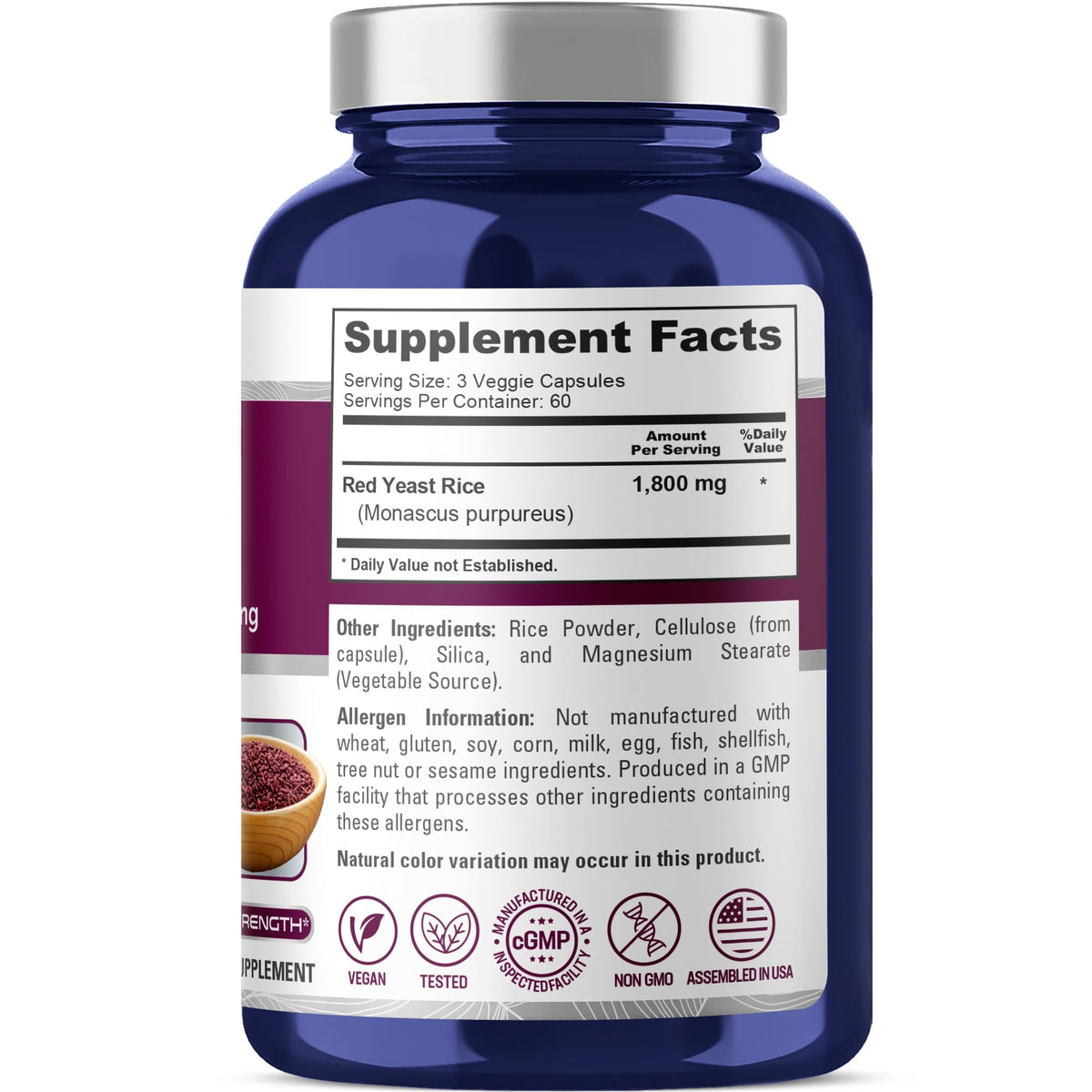 NusaPure Red Yeast Rice 1800mg 180 Veggie Capsules (Non-GMO, Vegan) NusaPureBuy Supplements Australia