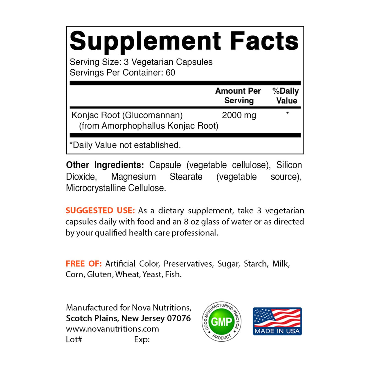 Nova Nutritions 2 Pack Konjac Root Glucomannan Capsules 2000 mg/Serving Veggie Caps Nova NutritionsBuy Supplements Australia