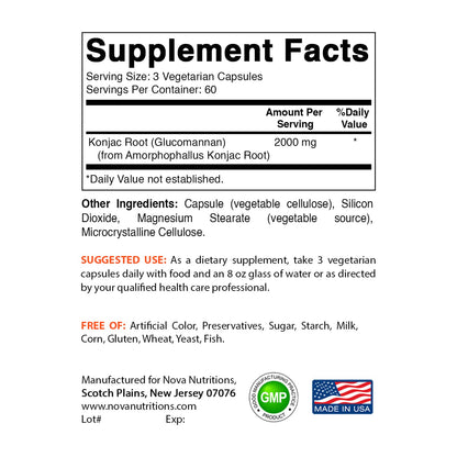 Nova Nutritions 2 Pack Konjac Root Glucomannan Capsules 2000 mg/Serving Veggie Caps Nova NutritionsBuy Supplements Australia