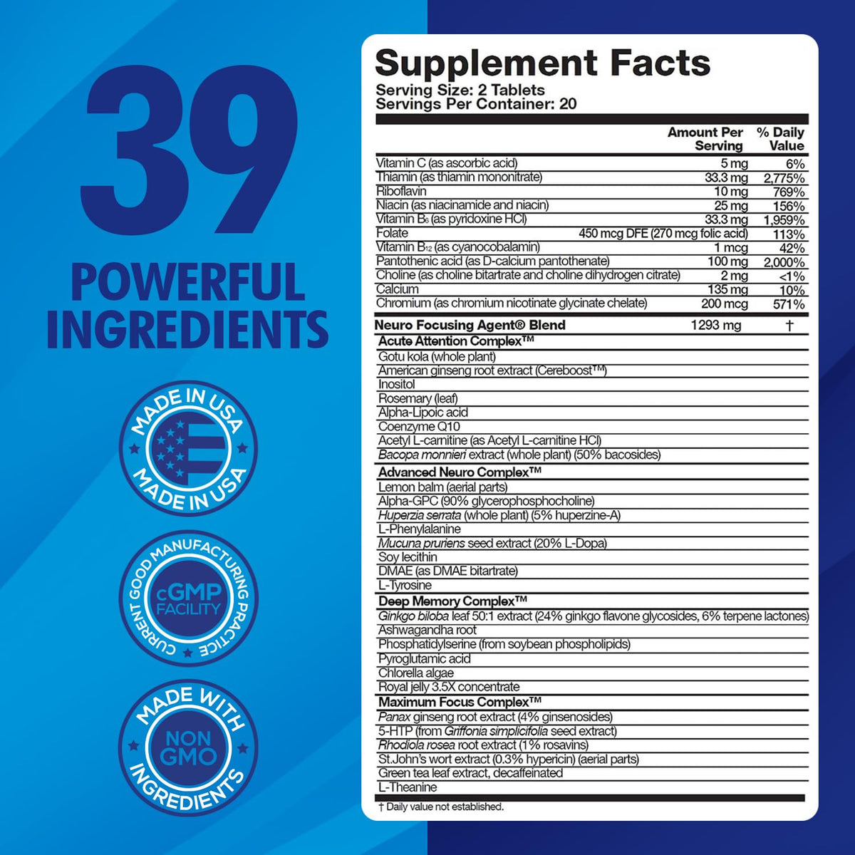 Focus Fast Brain Supplement - Improve Working Memory, Enhance Focus, Boost Cognition in as Little as 1 Hour. Caffeine/Stimulant Free Nootropic Focus FastBuy Supplements Australia