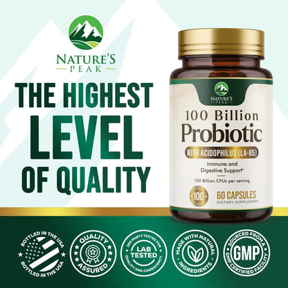Probiotics 100 Billion CFU Per Serving - 16 Premium Probiotic Strains Prebiotics - Immune Support, Gut Health, Occasional Constipation, Gas & Bloating, Probiotics Supplement, USA Bottled, 60 Capsules Nature's PeakBuy Supplements Australia