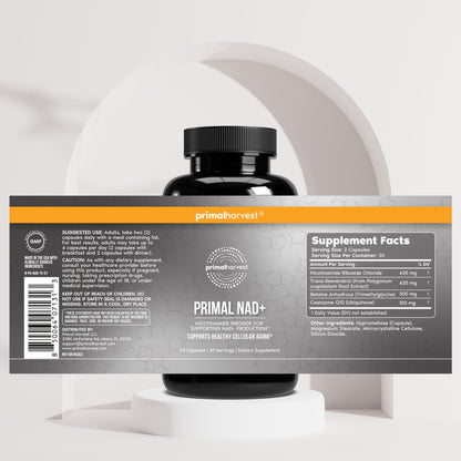 Primal Harvest NAD+ Supplement: Nicotinamide Riboside, Trans-Resveratrol, Betaine, CoQ10, NAD Supplements for Cellular Health, Energy, and Mitochondrial Support Primal HarvestBuy Supplements Australia