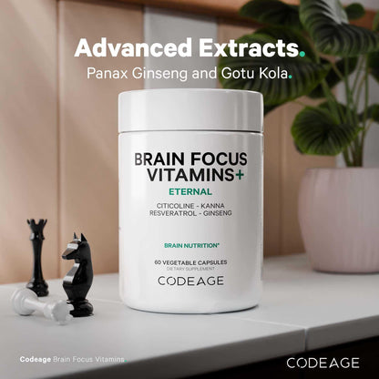 Codeage Brain Focus Vitamins+ Nootropic Supplement with Citicoline as Cognizin, Panax Ginseng, Resveratrol, Gotu Kola, Vitamin B12 Methylcobalamin - Liposomal Delivery - Non-GMO - 60 Capsules CodeageBuy Supplements Australia