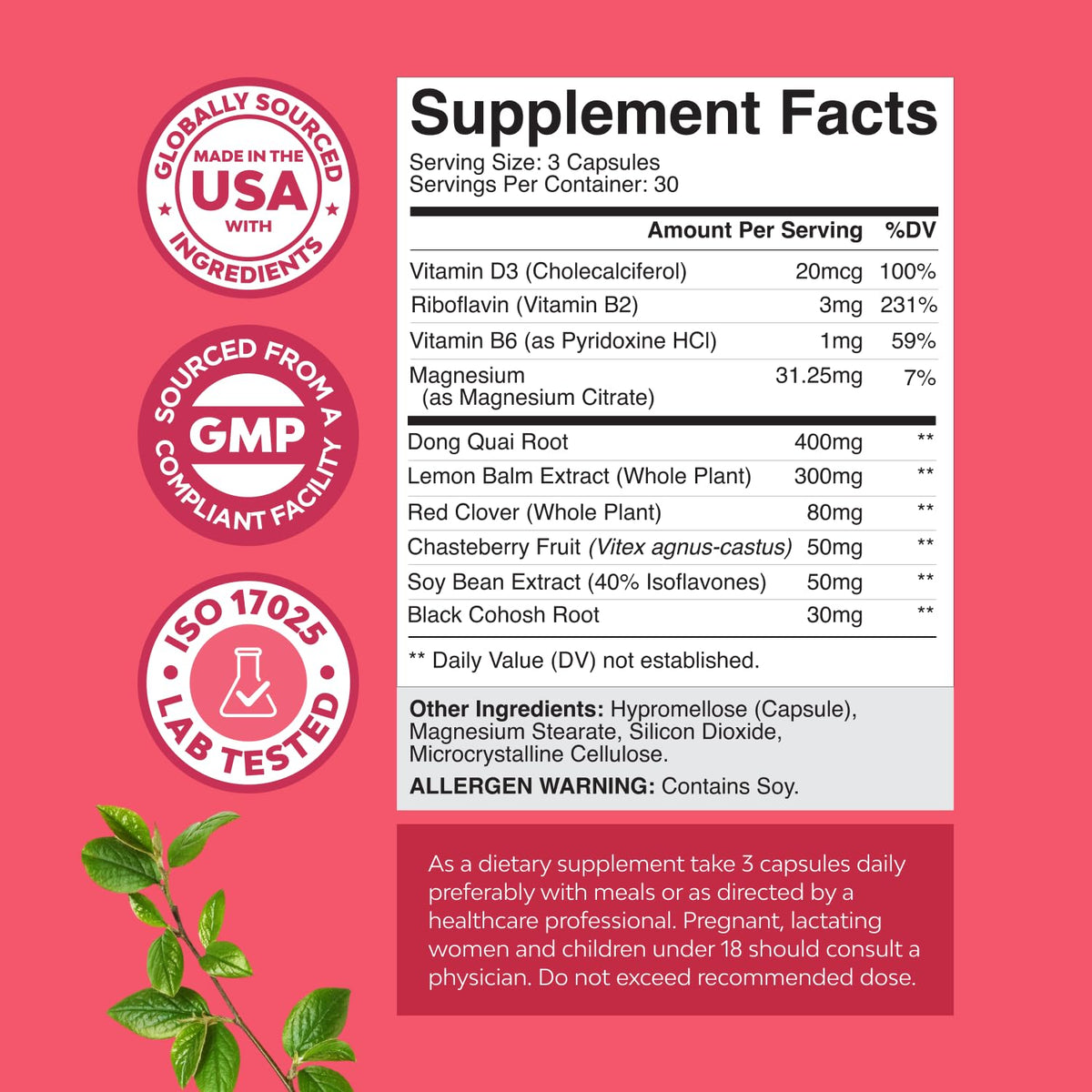 Complete Herbal Menopause Supplement for Women - Multibenefit Menopause Ease Hormone Balance for Women for Night Sweats Mood and More with Dong Quai Vitex Chaste Berry and Black Cohosh - 90 Count Natures CraftBuy Supplements Australia