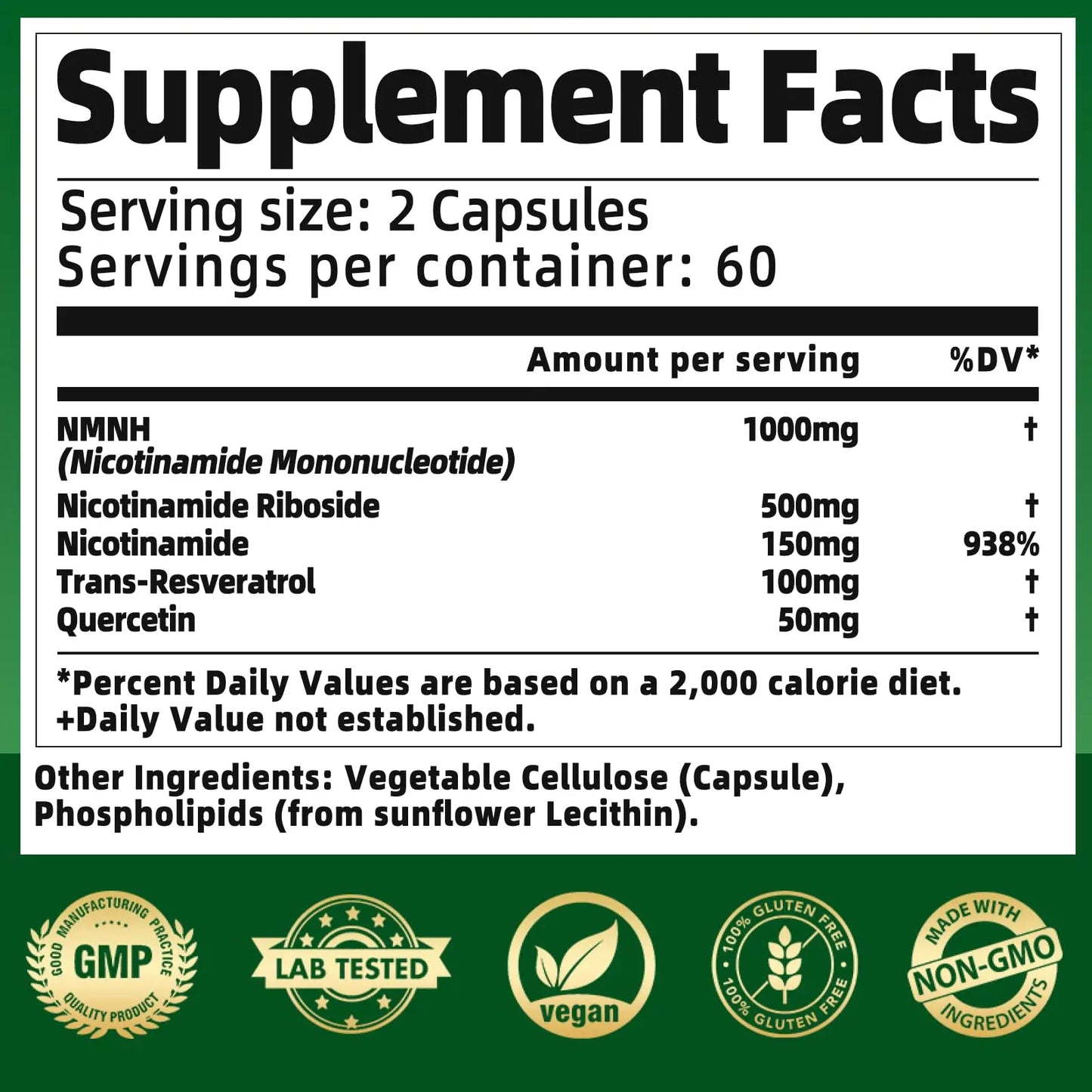NMNH Supplement 1000mg - Nicotinamide Mononucleotide Alternative, Boost NAD+ with Liposomal Resveratrol & Nicotinamide Riboside NR, for Healthy Cellular, Aging, Energy, 120 Vegan Non-GMO Capsules QmiozzyBuy Supplements Australia